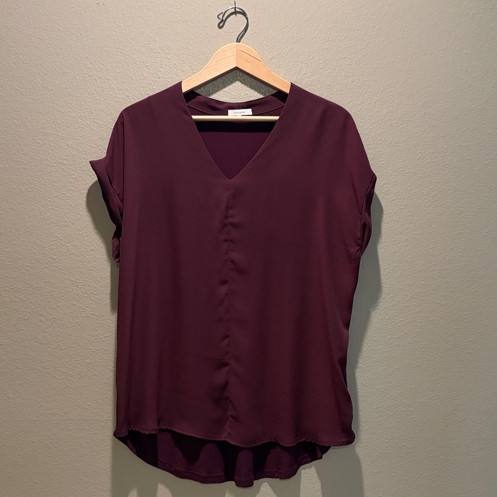 Pleione Women's Top Size Large Purple V-Neck Cap Sleeve Hi-Low Hem Casual Blouse - Picture 4 of 16